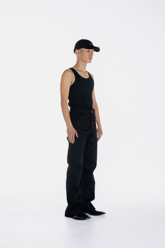 Slant Cut Denim Pants Black