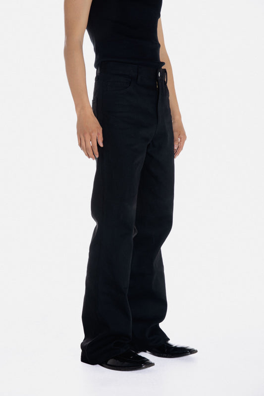 Slant Cut Denim Pants Black