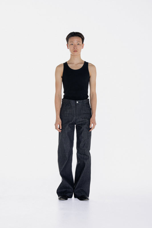 Slant Cut Denim Pants Indigo