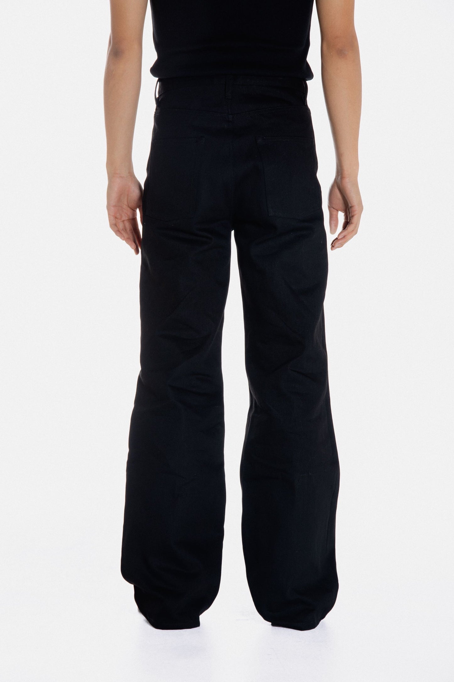 Slant Cut Denim Pants Black
