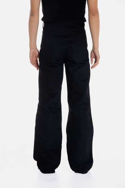 Slant Cut Denim Pants Black