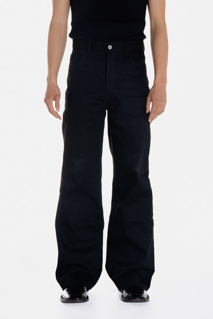 Slant Cut Denim Pants Black